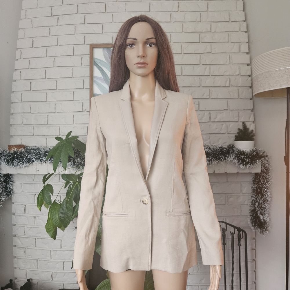 Helmut Lang Blazer Beige Tan  Women's Leather Detail